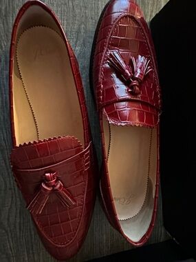 J. Crew Women's Burgundy Croc-Embossed Tassel Loafers